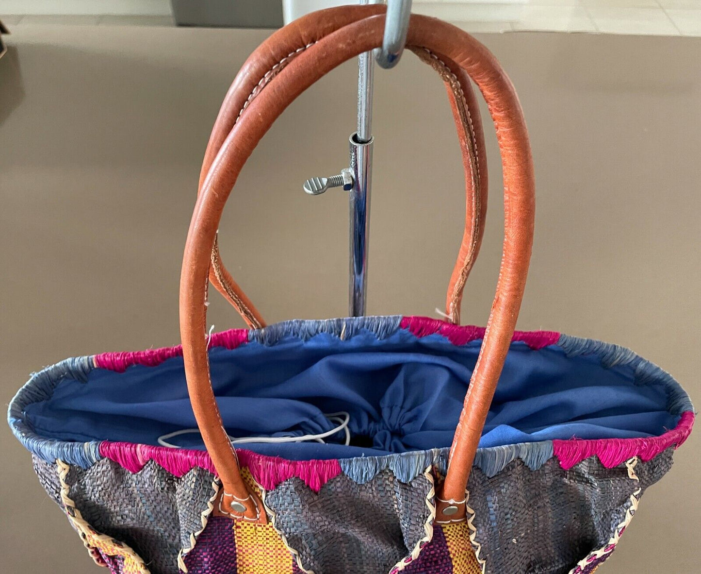 Tote Shopper Bag MultiColoured Bright Colourful Woven Rattan Solid Medium Size