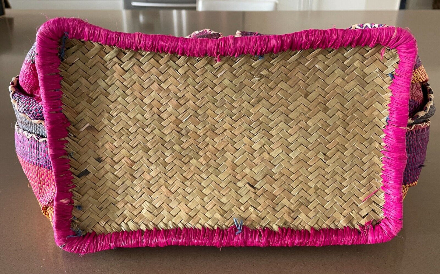 Tote Shopper Bag MultiColoured Bright Colourful Woven Rattan Solid Medium Size