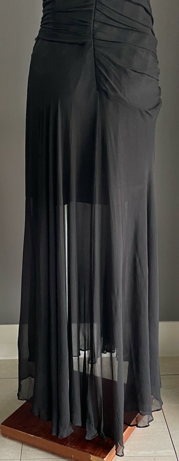 MAXI DRESS Mermaid Gown Black Bead Trim Sleeveless Drape Size 14 AU 12  Vintage