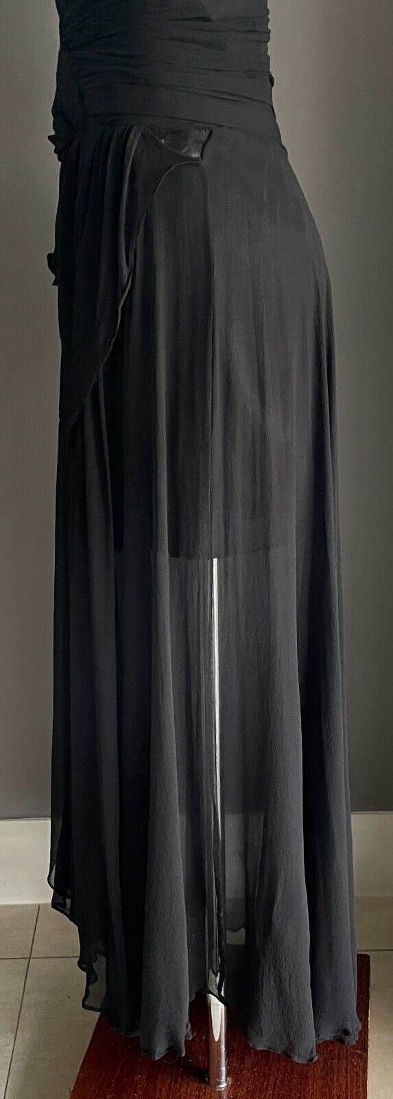 MAXI DRESS Mermaid Gown Black Bead Trim Sleeveless Drape Size 14 AU 12  Vintage