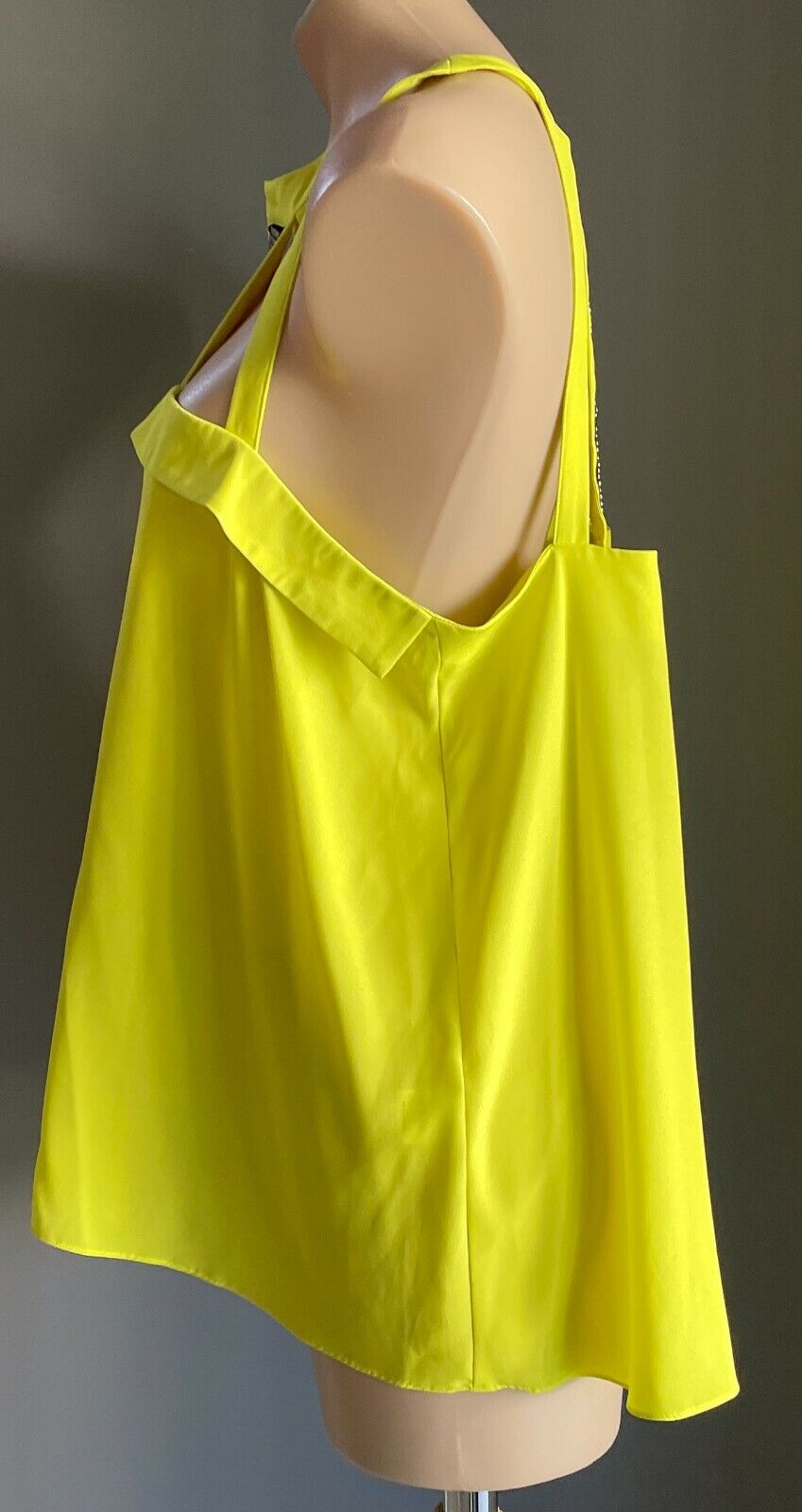 WAYNE COOPER Top Sleeveless Neon Yellow Cut Out Blouse Silver Beaded Size 16