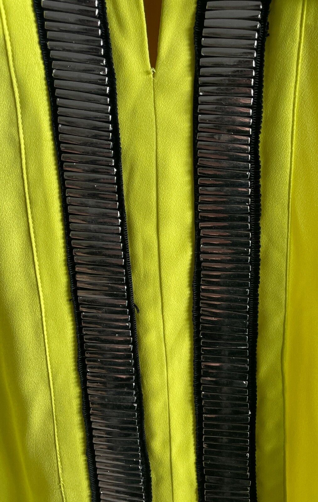 WAYNE COOPER Top Sleeveless Neon Yellow Cut Out Blouse Silver Beaded Size 16