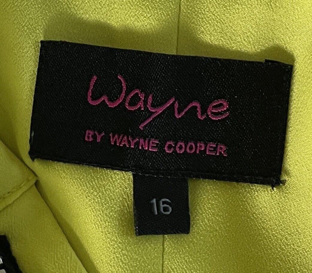WAYNE COOPER Top Sleeveless Neon Yellow Cut Out Blouse Silver Beaded Size 16