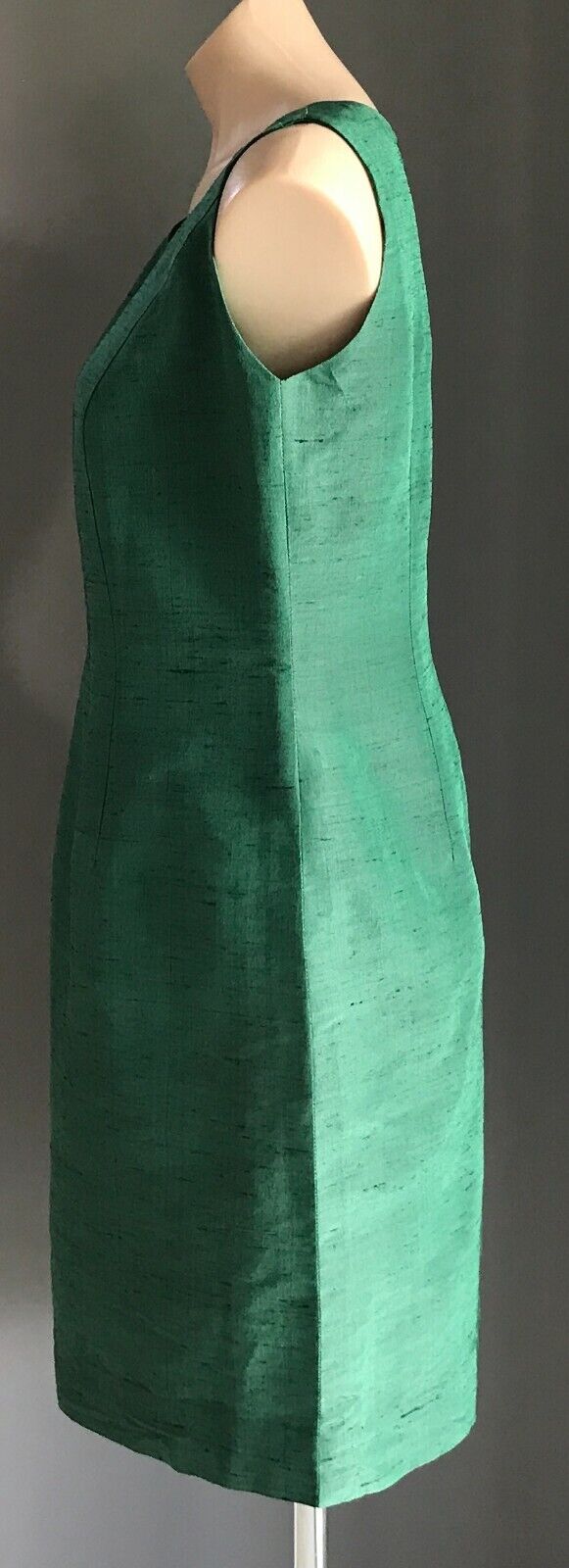 1990's Twin Set Dress & Jacket Green Thai Silk Handmade Tailored Sheath Sz 14 16