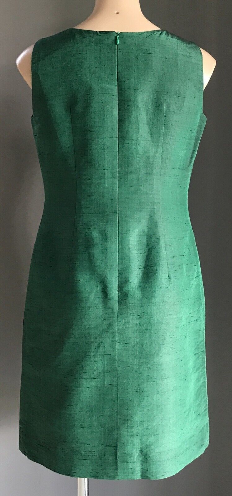 1990's Twin Set Dress & Jacket Green Thai Silk Handmade Tailored Sheath Sz 14 16