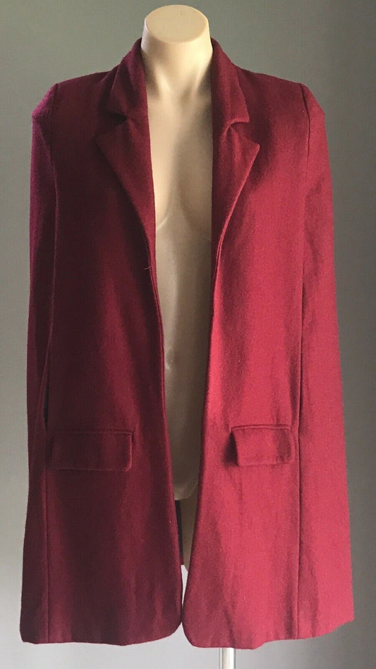 Jacket SHAKUHACHI Cape Burgundy Wool Mix Sleeveless Ladies Size 6 AU 8 10