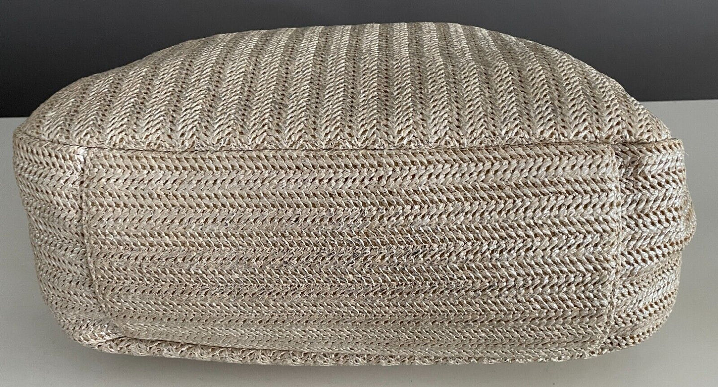 Tote Bag SUSSAN Silver Hue Straw Shopper Cane Handles PU Trim