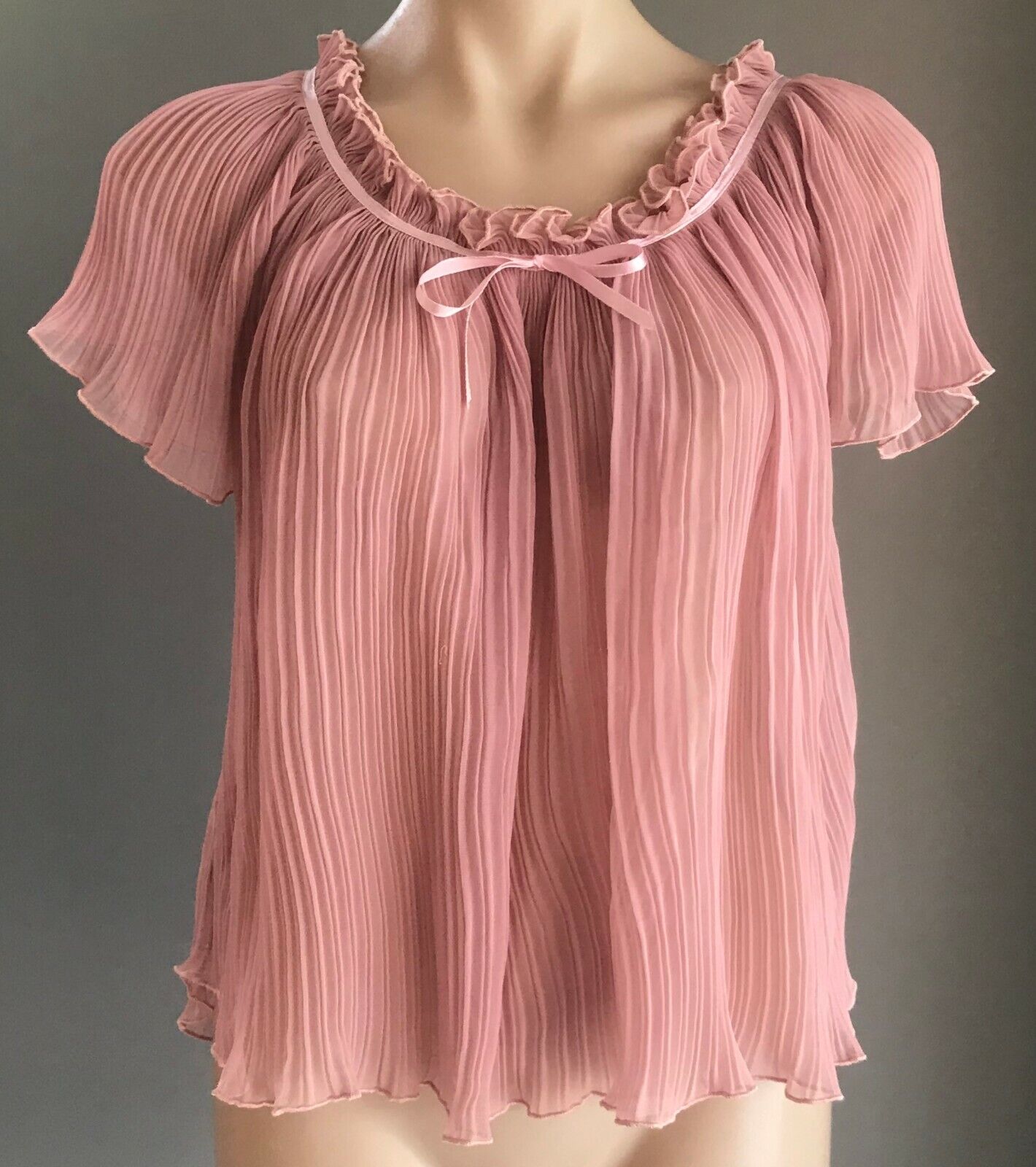 SHIRT WORKS by BARRY JOSEPH Dusty Pink Piano Pleat Ruffle Blouse Top 16 Vintage