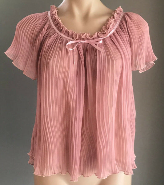 SHIRT WORKS by BARRY JOSEPH Dusty Pink Piano Pleat Ruffle Blouse Top 16 Vintage