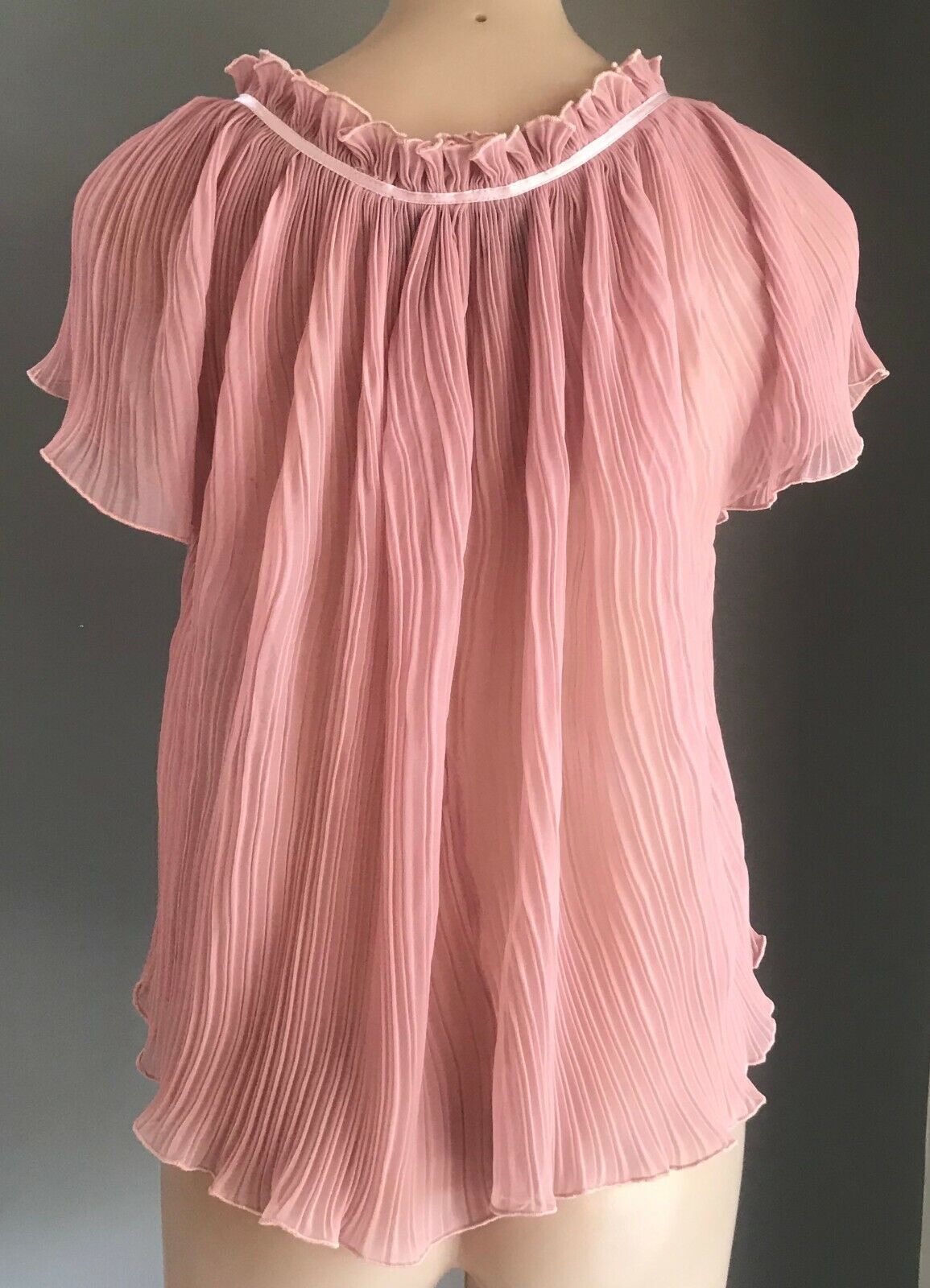 SHIRT WORKS by BARRY JOSEPH Dusty Pink Piano Pleat Ruffle Blouse Top 16 Vintage