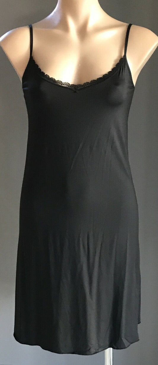 LOVE&LUSTRE Petticoat Black Microfibre Full Slip Dress Lace Size 10 NEW Vintage