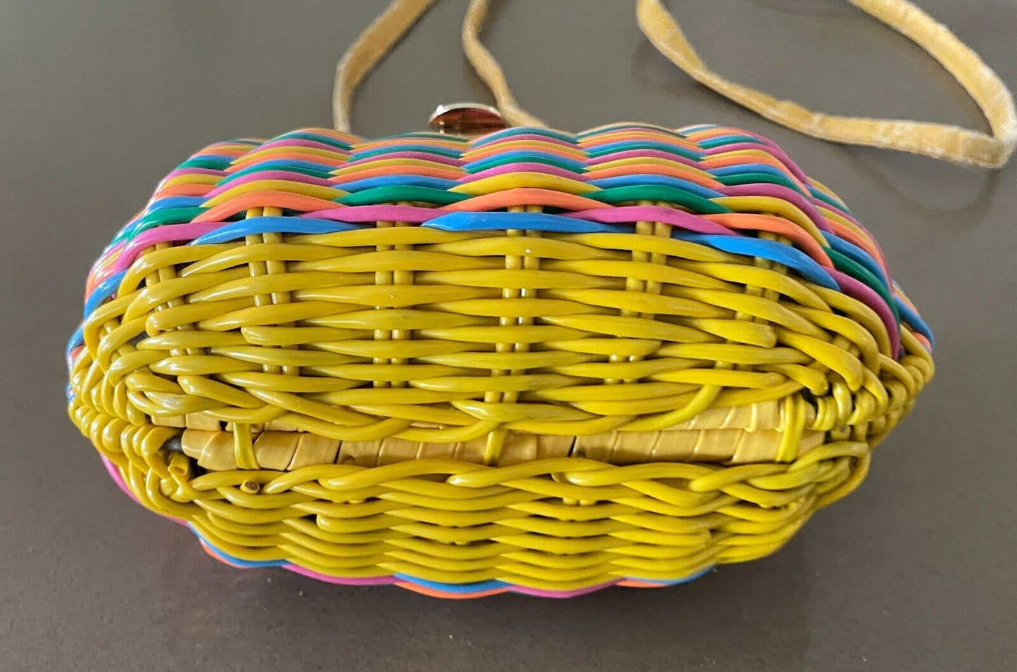 Shoulder Bag Vintage 1980's Rattan Coated PVC Bright Orange Yellow Woven Clutch