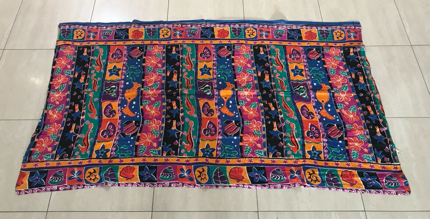 SARONG TIE RACK Cotton Wrap Skirt Rolled Hem  Bright Colourful Sea Animal Print