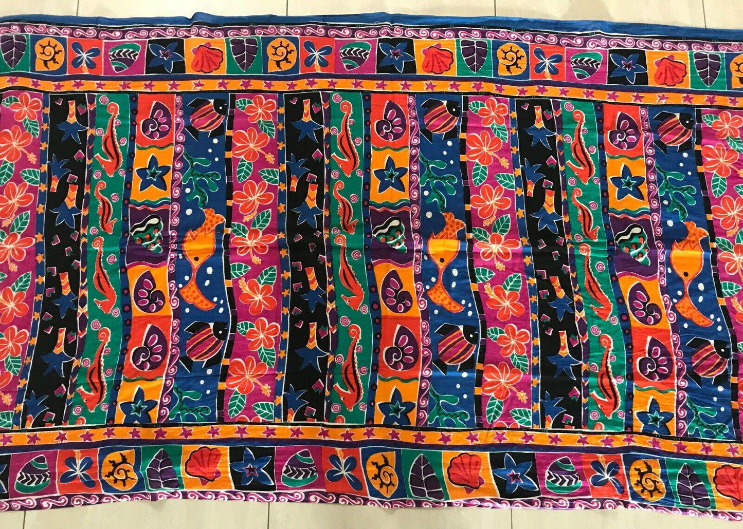 SARONG TIE RACK Cotton Wrap Skirt Rolled Hem  Bright Colourful Sea Animal Print