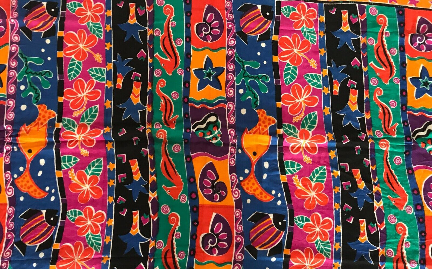 SARONG TIE RACK Cotton Wrap Skirt Rolled Hem  Bright Colourful Sea Animal Print