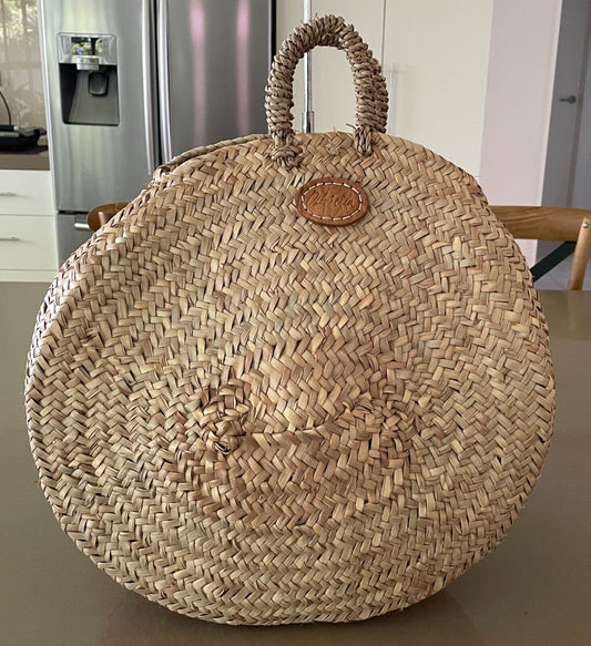 OLLI ELLA Round Shoulder Bag Natural Woven Rattan Tote Shopper Double Handles