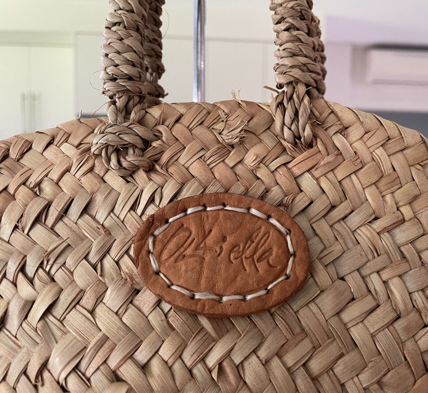 OLLI ELLA Round Shoulder Bag Natural Woven Rattan Tote Shopper Double Handles