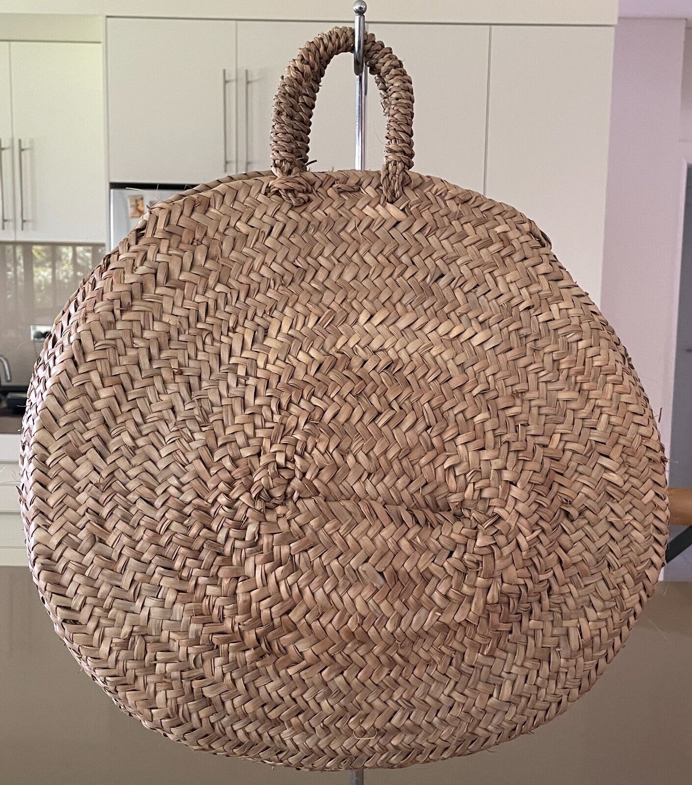 OLLI ELLA Round Shoulder Bag Natural Woven Rattan Tote Shopper Double Handles
