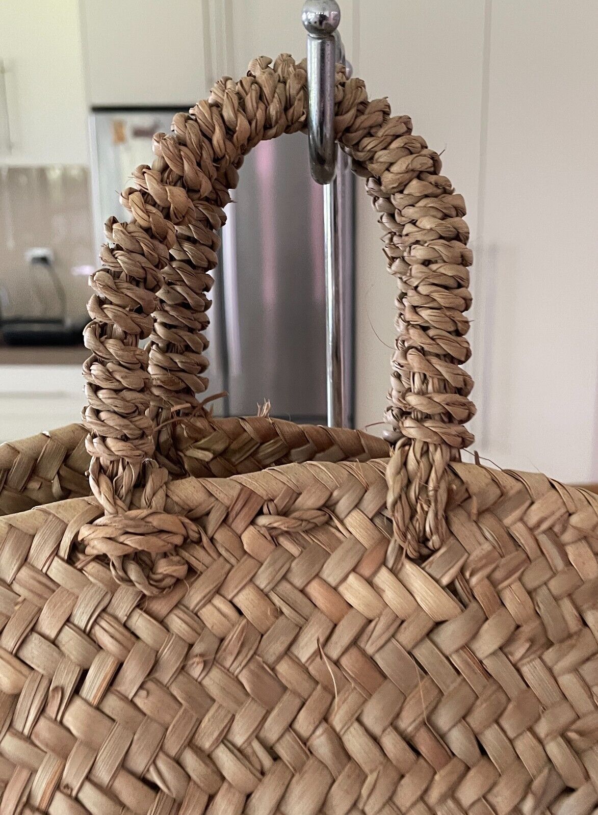 OLLI ELLA Round Shoulder Bag Natural Woven Rattan Tote Shopper Double Handles