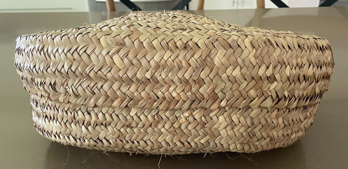 OLLI ELLA Round Shoulder Bag Natural Woven Rattan Tote Shopper Double Handles