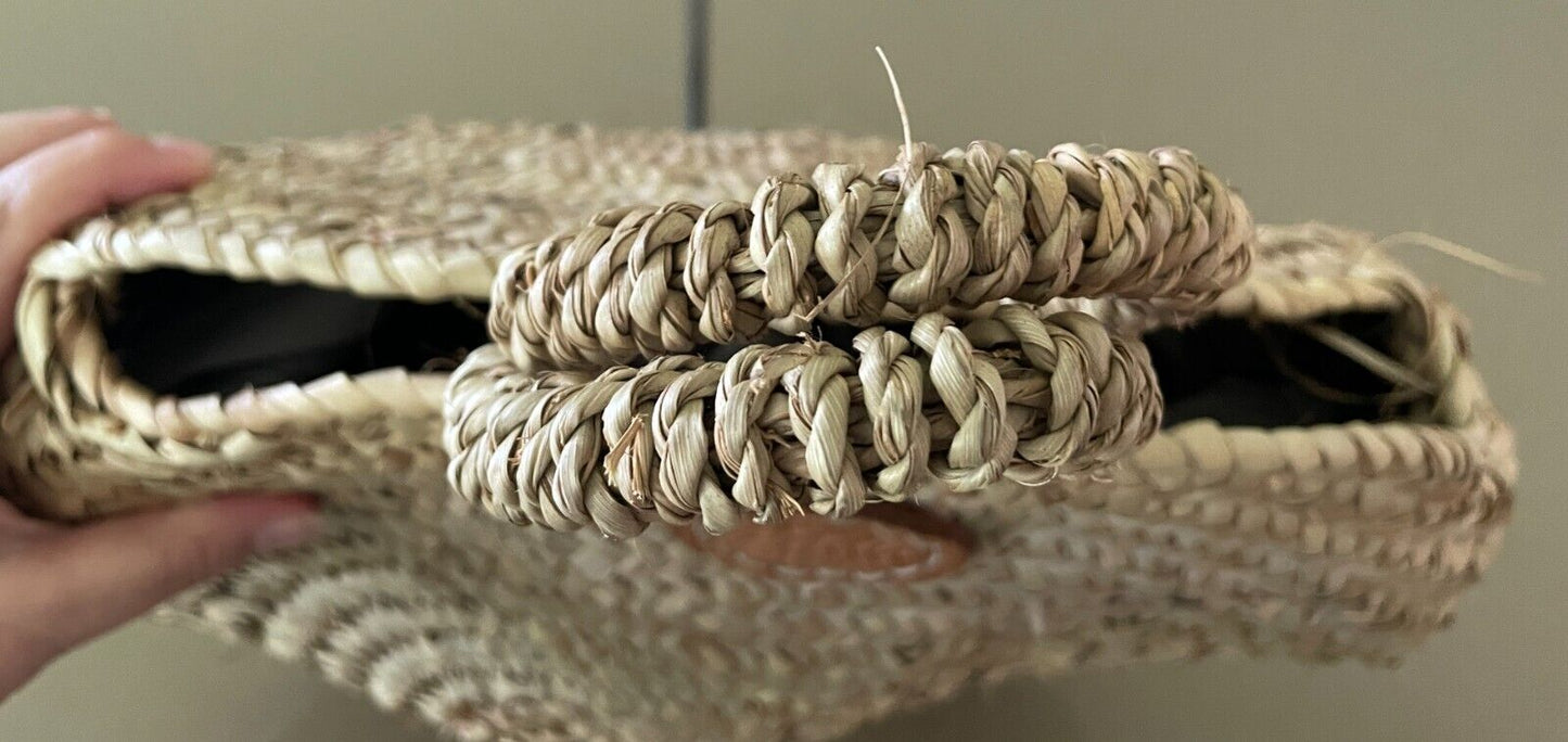 OLLI ELLA Round Shoulder Bag Natural Woven Rattan Tote Shopper Double Handles