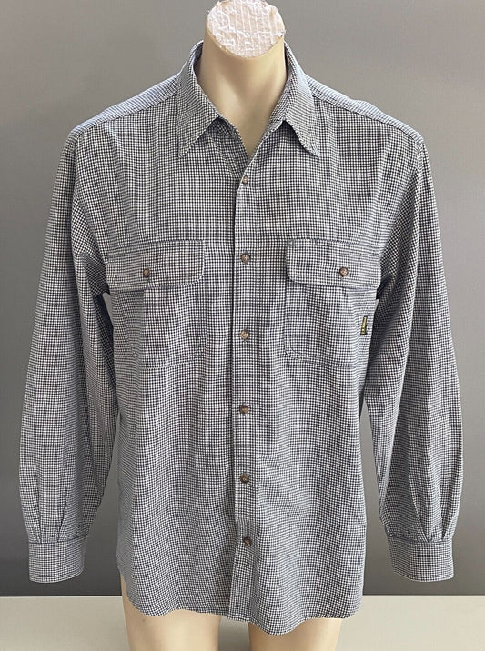 R M WILLIAMS Shirt Navy White Small Check Print Long Sleeve Cotton Mens Size M