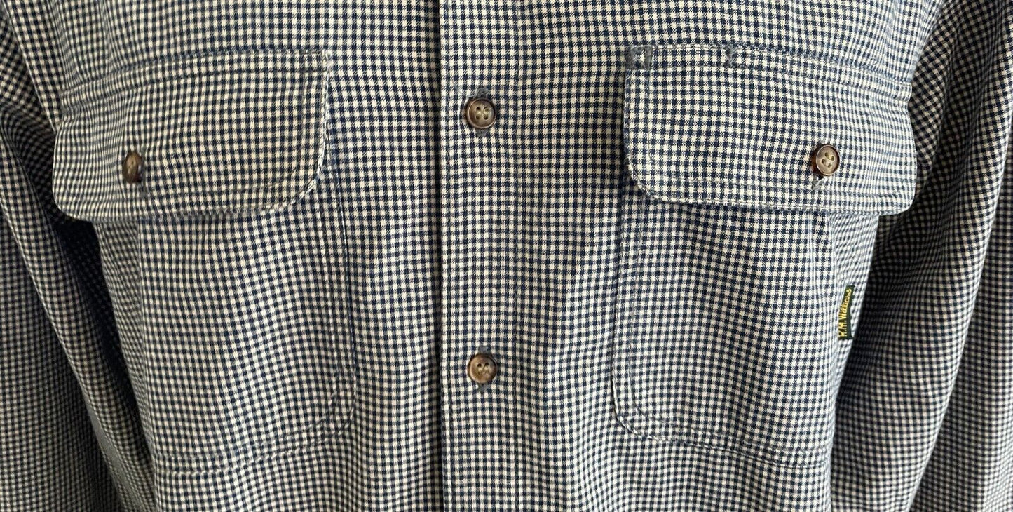 R M WILLIAMS Shirt Navy White Small Check Print Long Sleeve Cotton Mens Size M