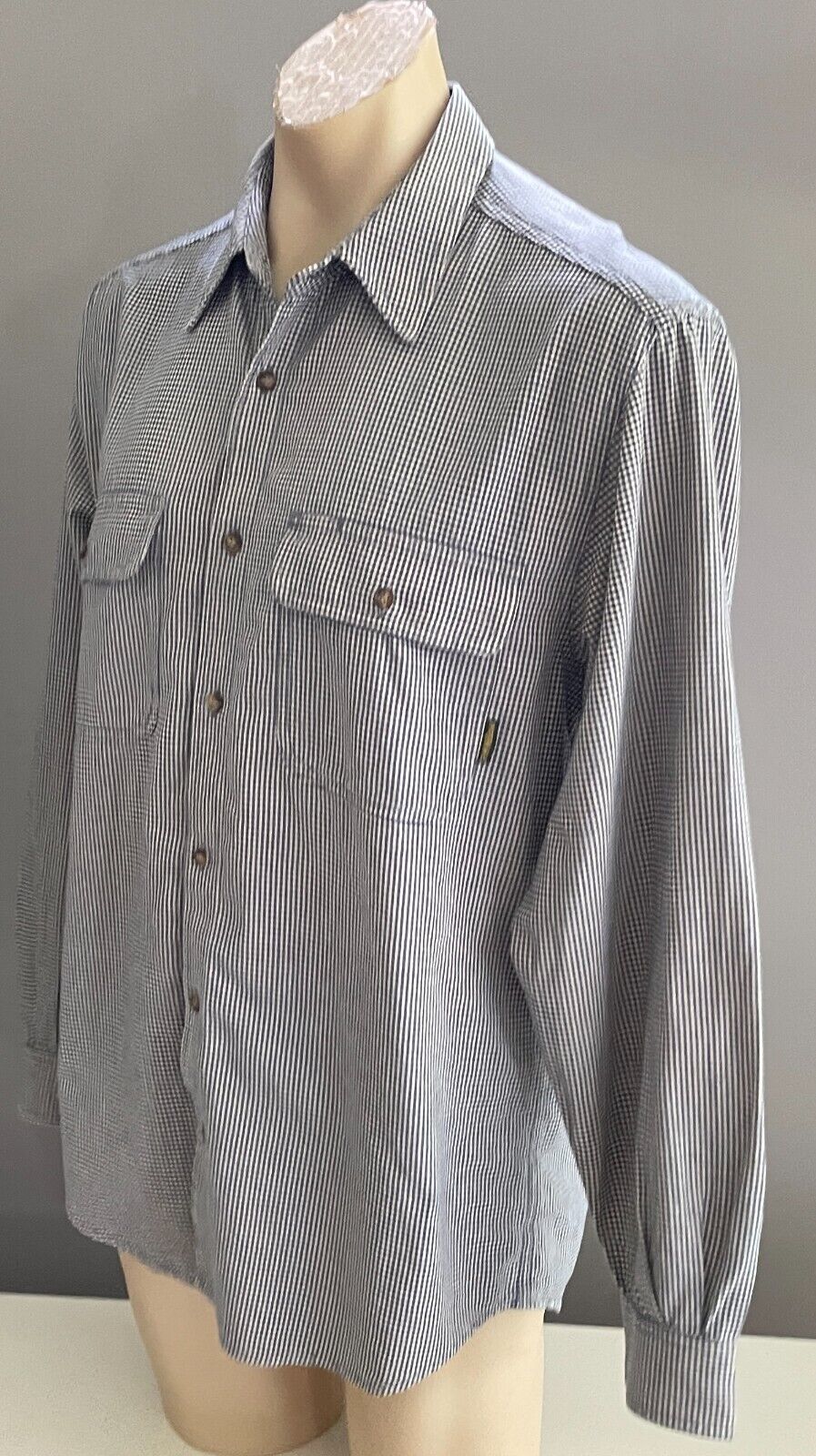 R M WILLIAMS Shirt Navy White Small Check Print Long Sleeve Cotton Mens Size M