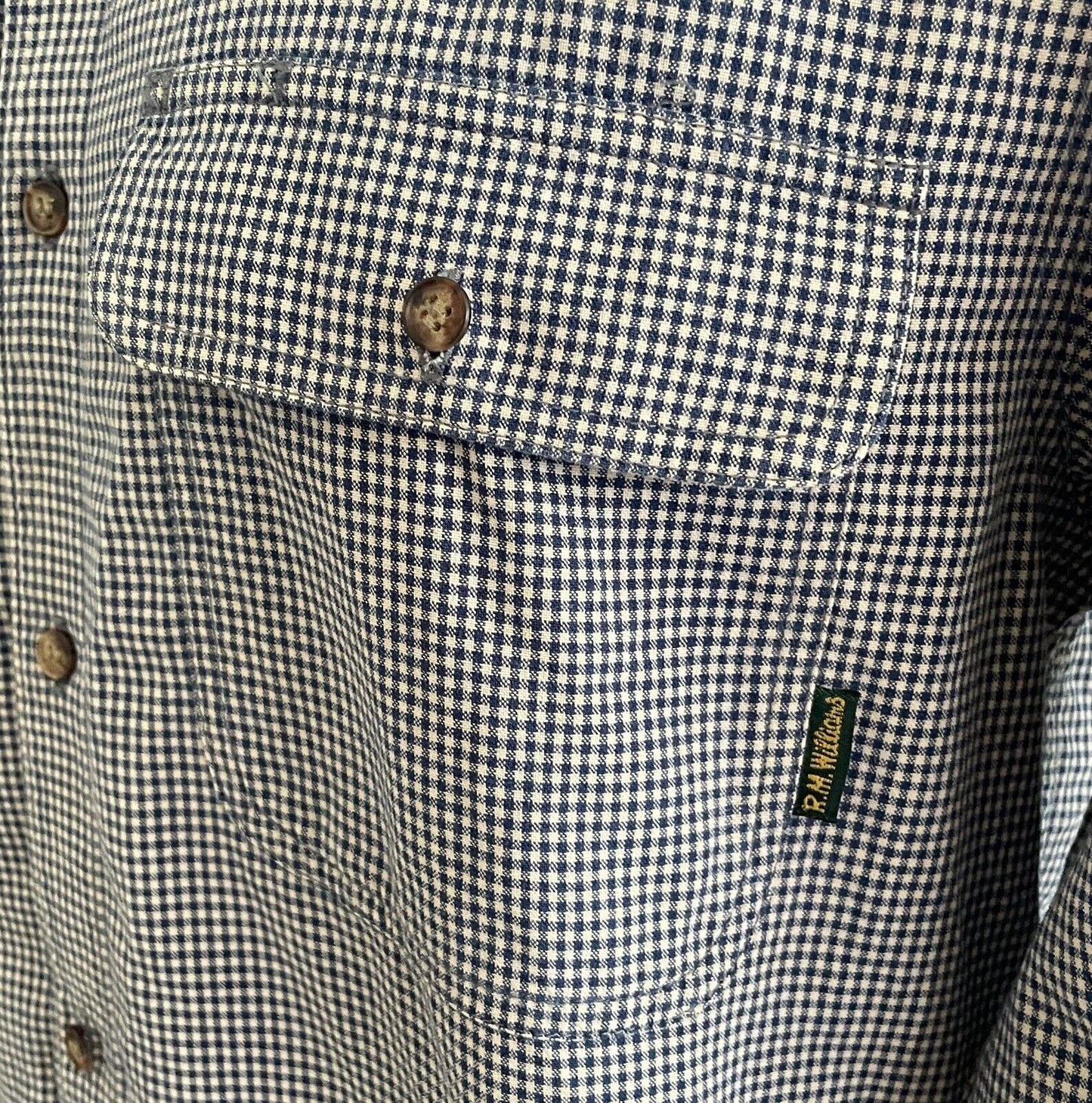 R M WILLIAMS Shirt Navy White Small Check Print Long Sleeve Cotton Mens Size M