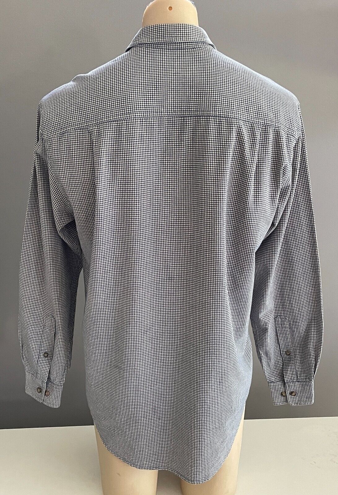 R M WILLIAMS Shirt Navy White Small Check Print Long Sleeve Cotton Mens Size M