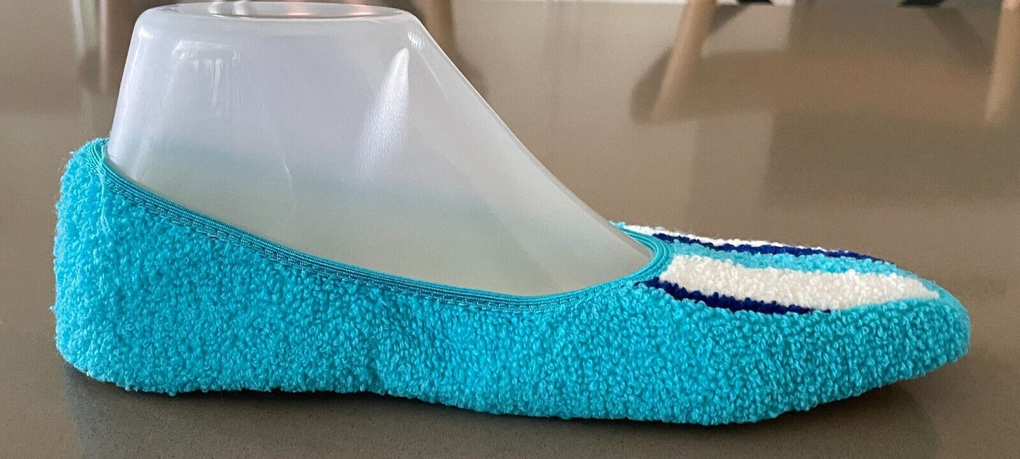 MURAYAMA Fold Up Ballet Flats Japan Blue Terry Towelling Slippers Size M 4 5 NEW