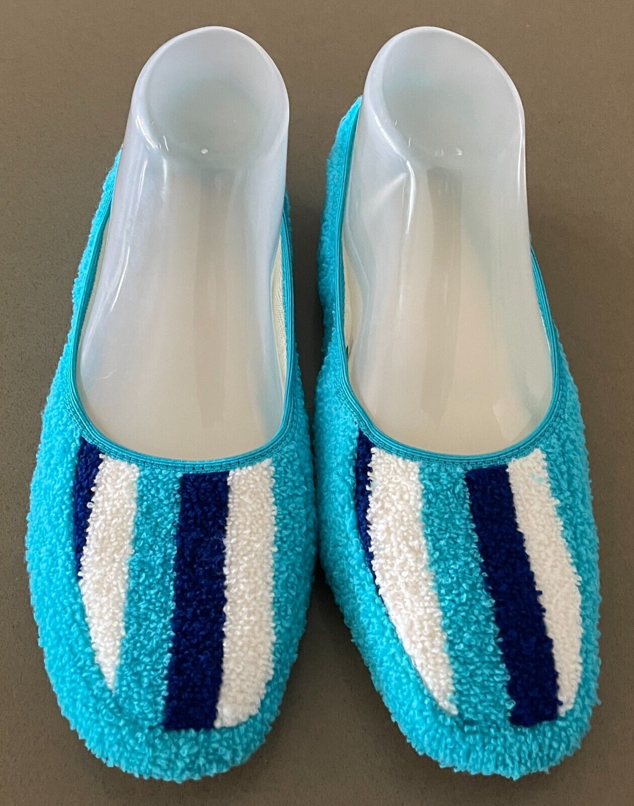MURAYAMA Fold Up Ballet Flats Japan Blue Terry Towelling Slippers Size M 4 5 NEW