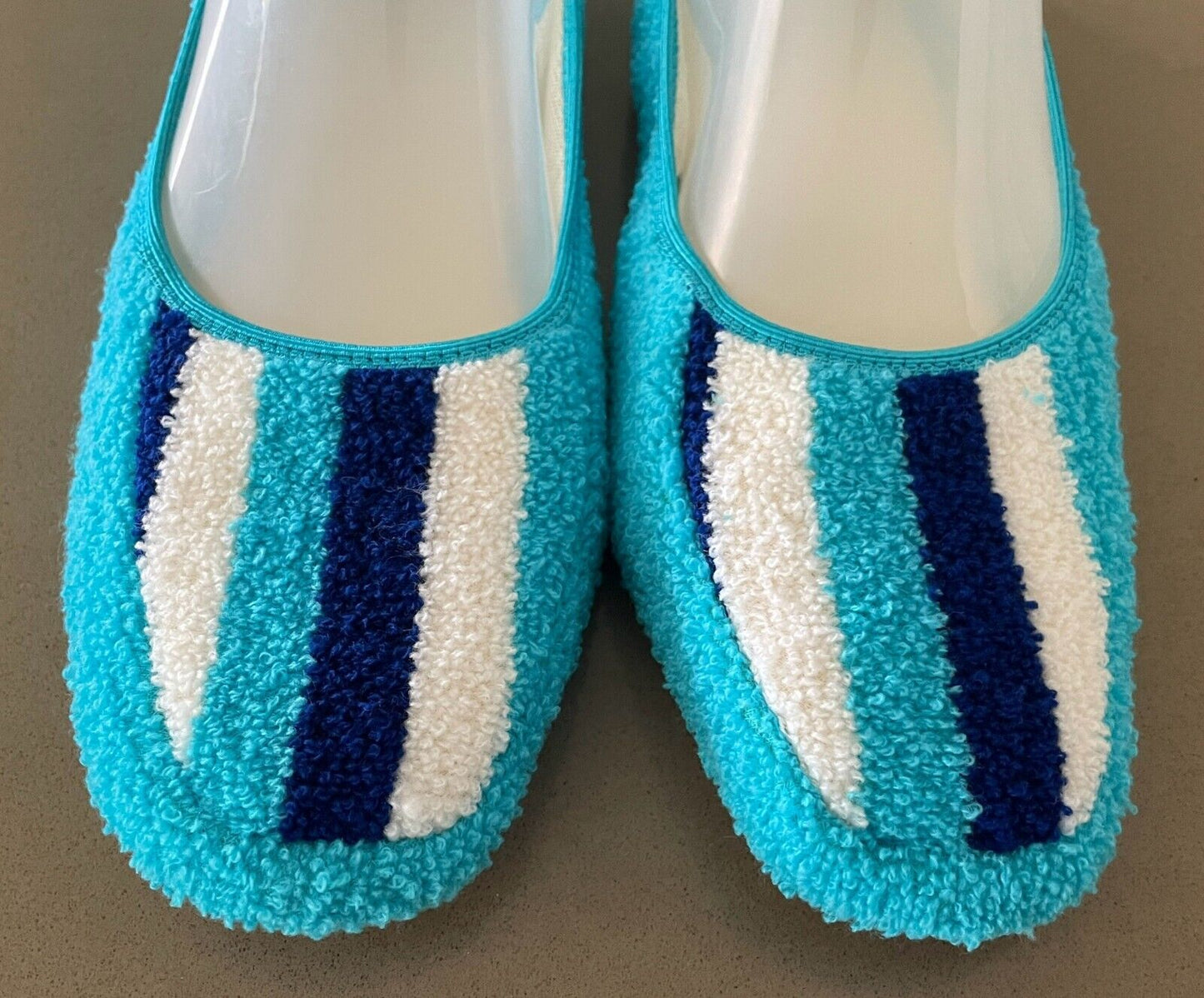 MURAYAMA Fold Up Ballet Flats Japan Blue Terry Towelling Slippers Size M 4 5 NEW