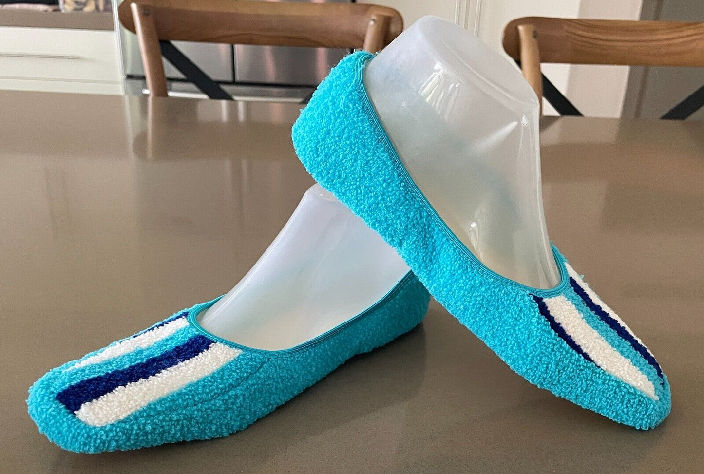 MURAYAMA Fold Up Ballet Flats Japan Blue Terry Towelling Slippers Size M 4 5 NEW