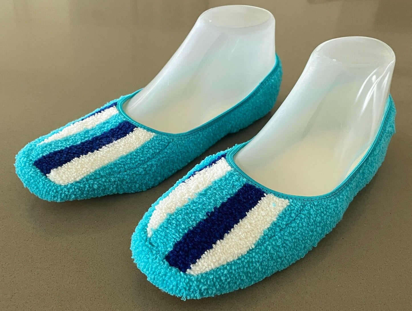 MURAYAMA Fold Up Ballet Flats Japan Blue Terry Towelling Slippers Size M 4 5 NEW