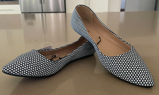 NOW Ballet Flats Black White Woven Check Fabric Shoes Slip Ons Size 7 NEW