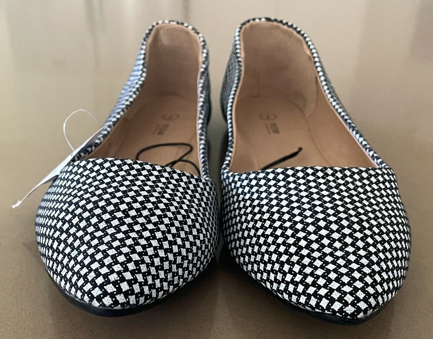NOW Ballet Flats Black White Woven Check Fabric Shoes Slip Ons Size 7 NEW