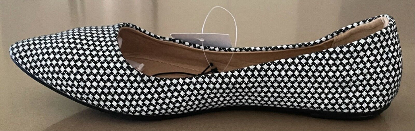 NOW Ballet Flats Black White Woven Check Fabric Shoes Slip Ons Size 7 NEW