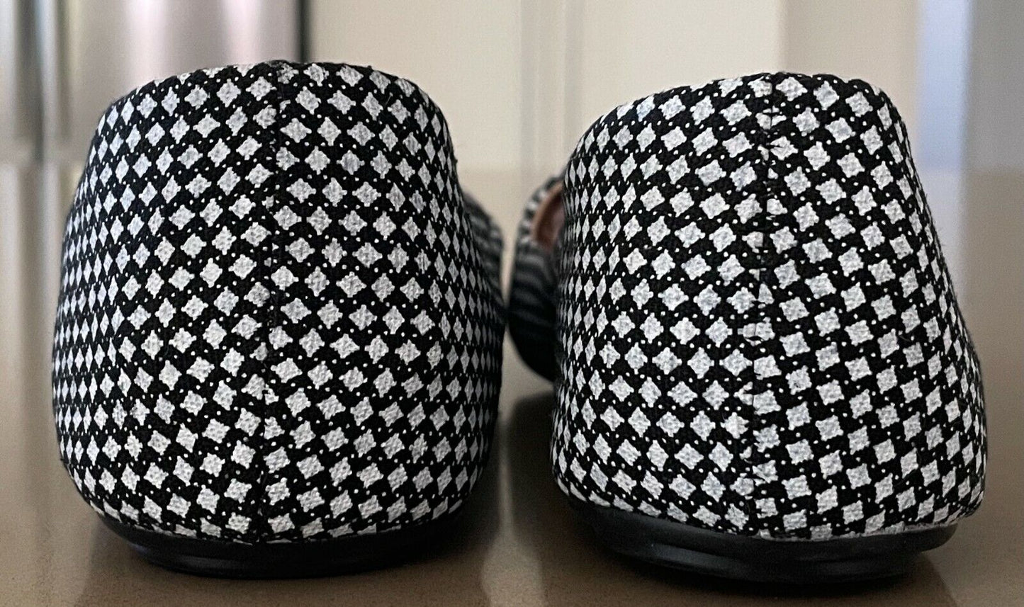 NOW Ballet Flats Black White Woven Check Fabric Shoes Slip Ons Size 7 NEW