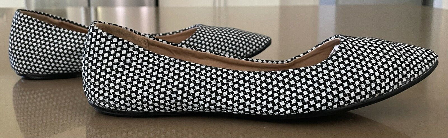 NOW Ballet Flats Black White Woven Check Fabric Shoes Slip Ons Size 7 NEW