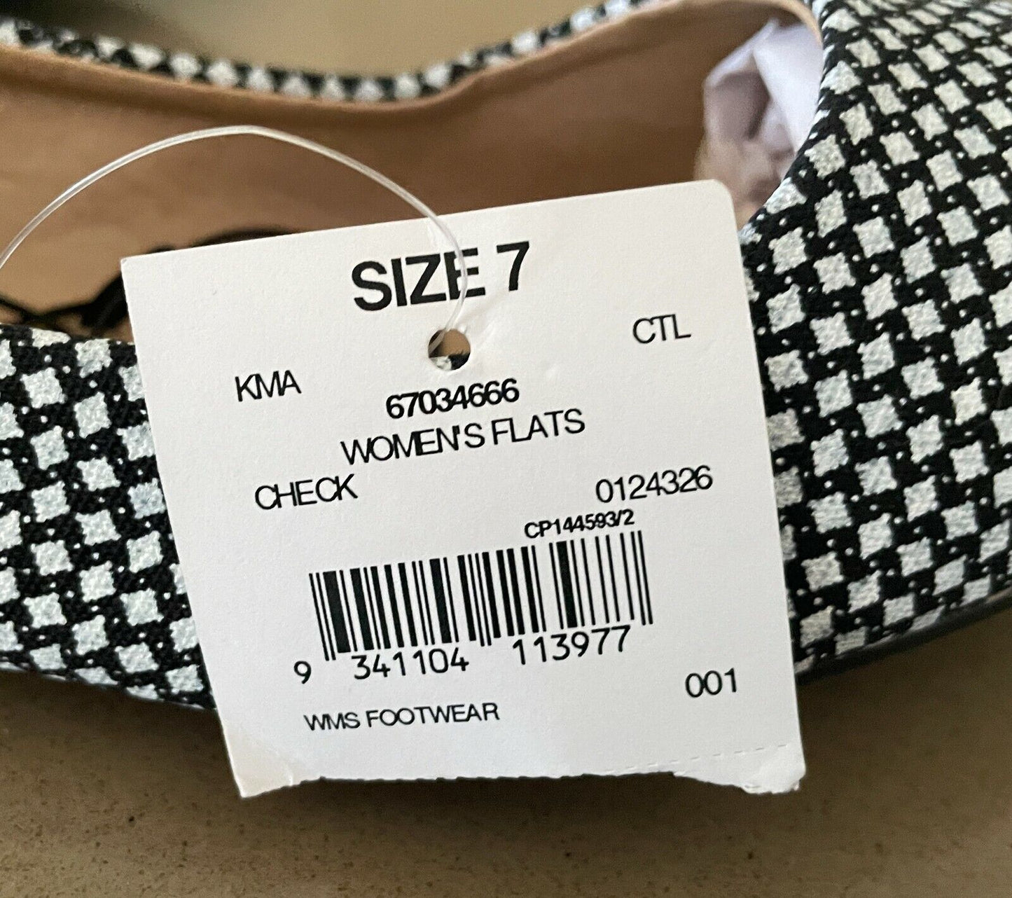 NOW Ballet Flats Black White Woven Check Fabric Shoes Slip Ons Size 7 NEW