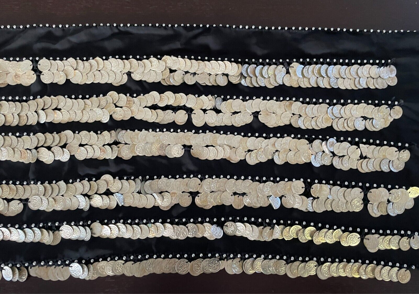 BOLLYWOOD Hip Scarf Black Semi Sheer Belly Dance Studs Jingling Coins Trim
