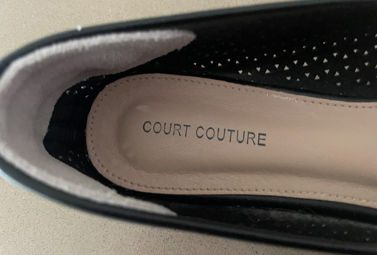 COURT COUTURE "Hadassa" Ballet Flats Black Cut Out Pleather PU Shoes Size 37