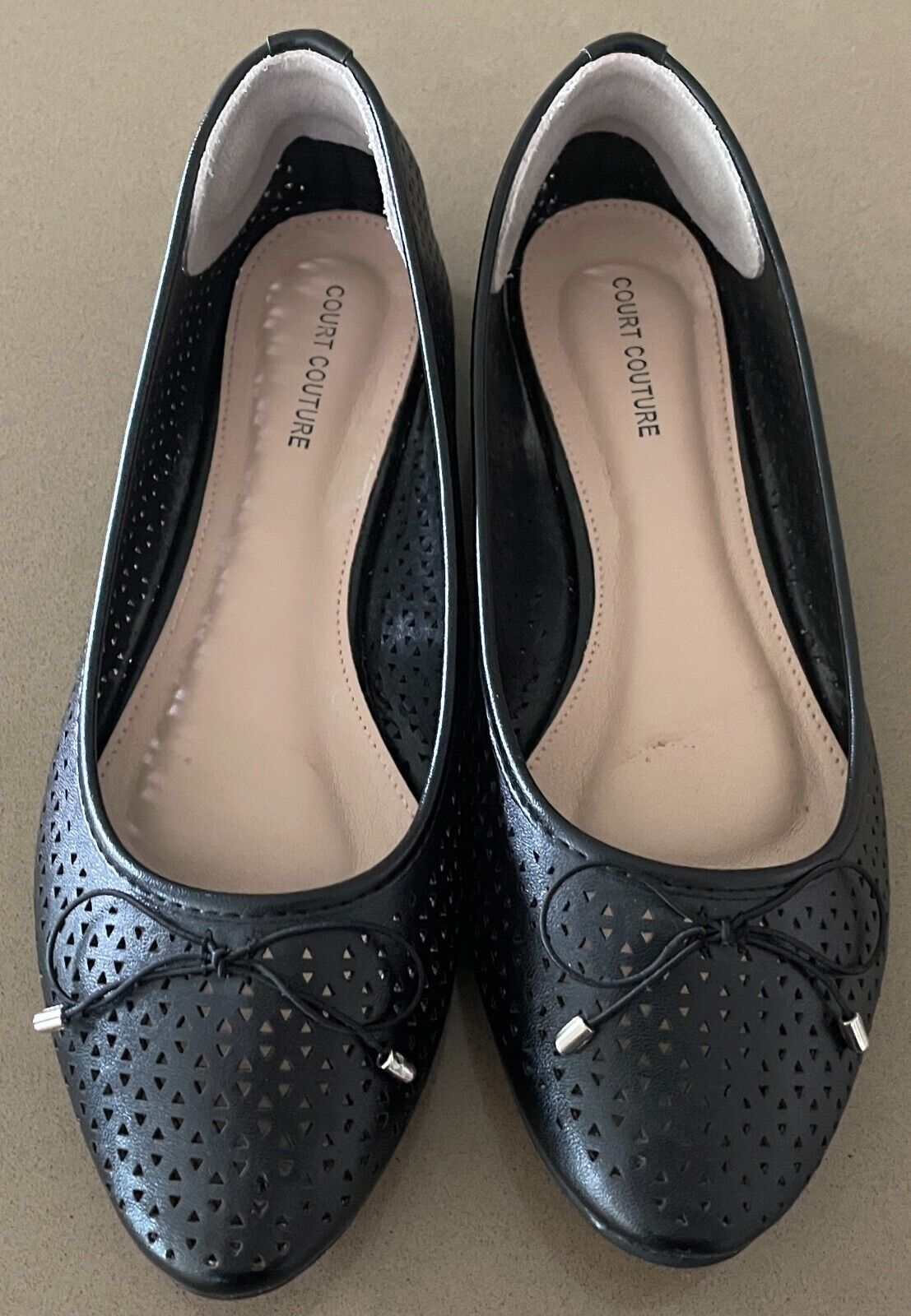 COURT COUTURE "Hadassa" Ballet Flats Black Cut Out Pleather PU Shoes Size 37