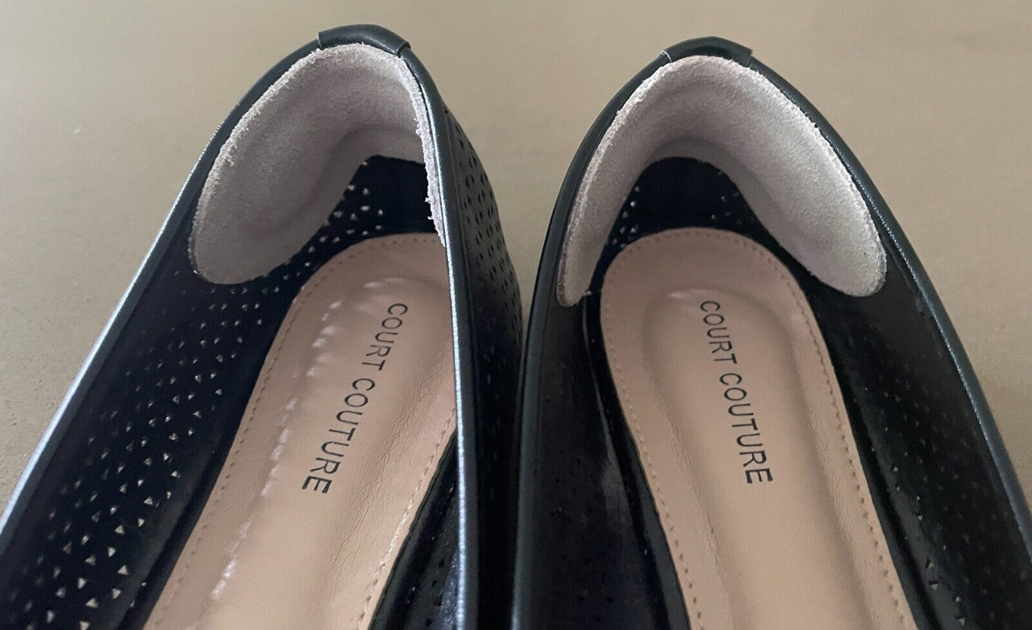 COURT COUTURE "Hadassa" Ballet Flats Black Cut Out Pleather PU Shoes Size 37