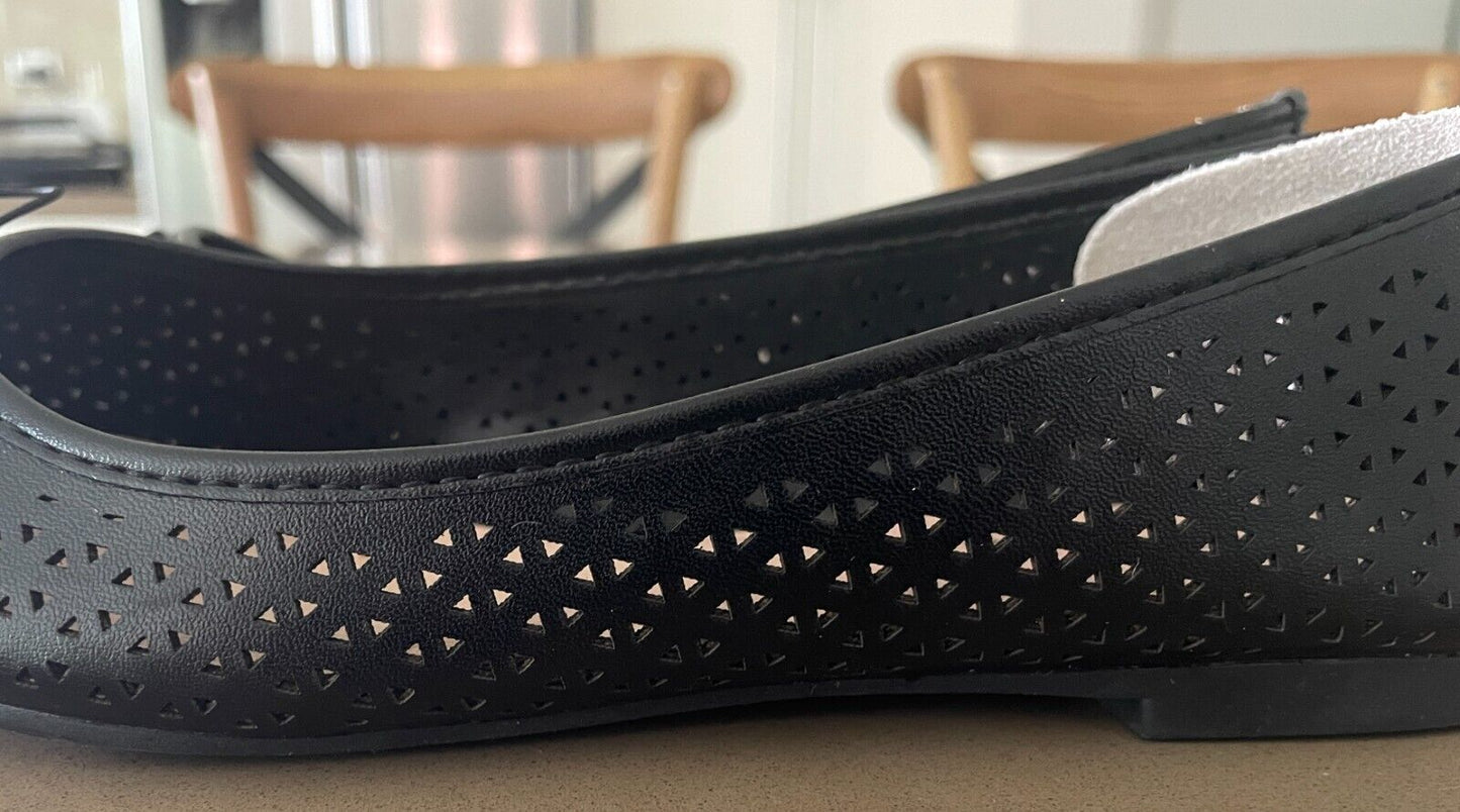 COURT COUTURE "Hadassa" Ballet Flats Black Cut Out Pleather PU Shoes Size 37
