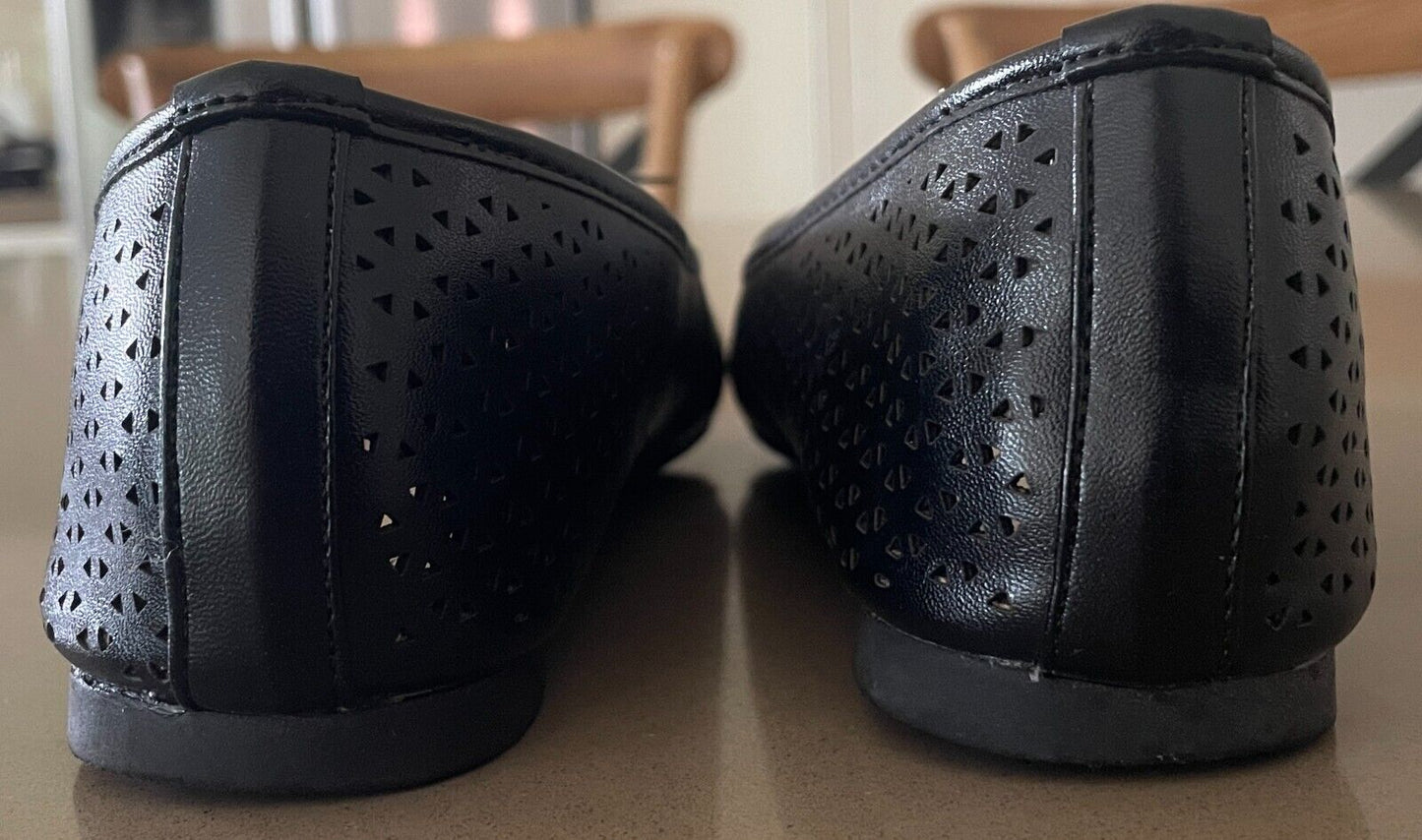 COURT COUTURE "Hadassa" Ballet Flats Black Cut Out Pleather PU Shoes Size 37
