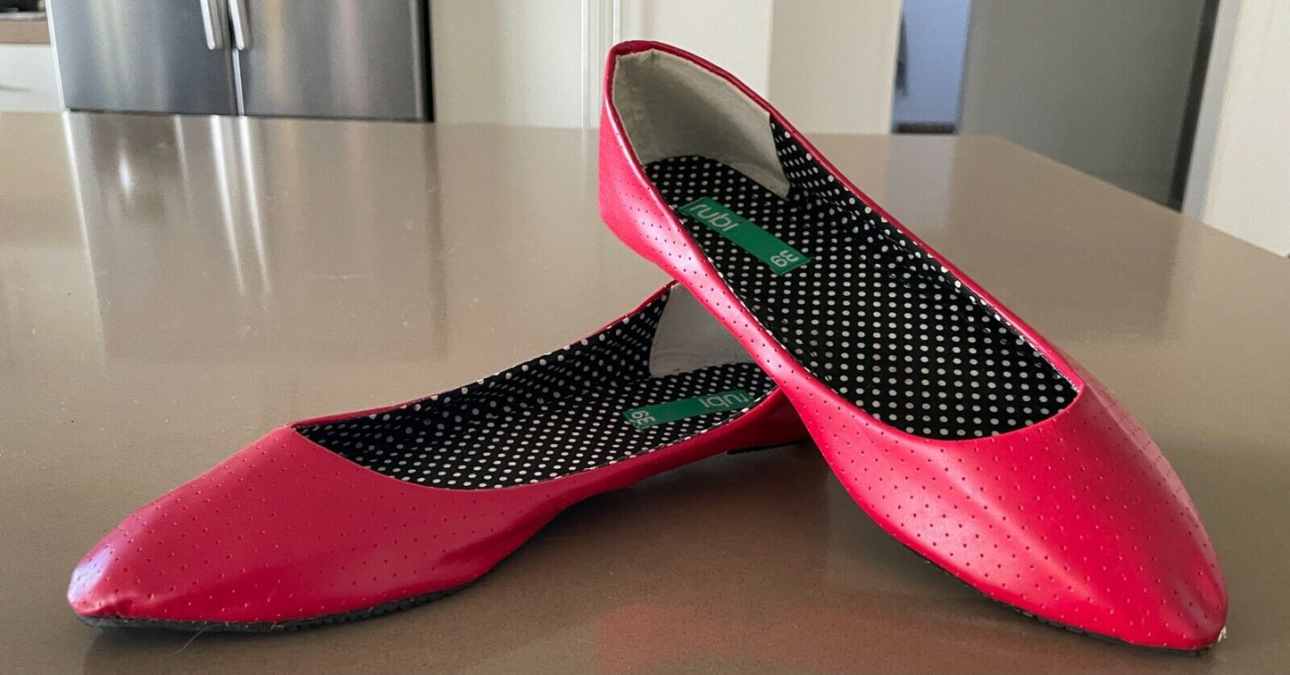 RUBI Ballet Flats Shoes Red Pleather Perforated Pointy Toe Low CutSize 39 NEW