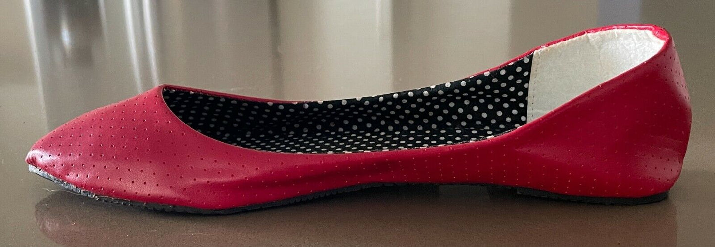 RUBI Ballet Flats Shoes Red Pleather Perforated Pointy Toe Low CutSize 39 NEW