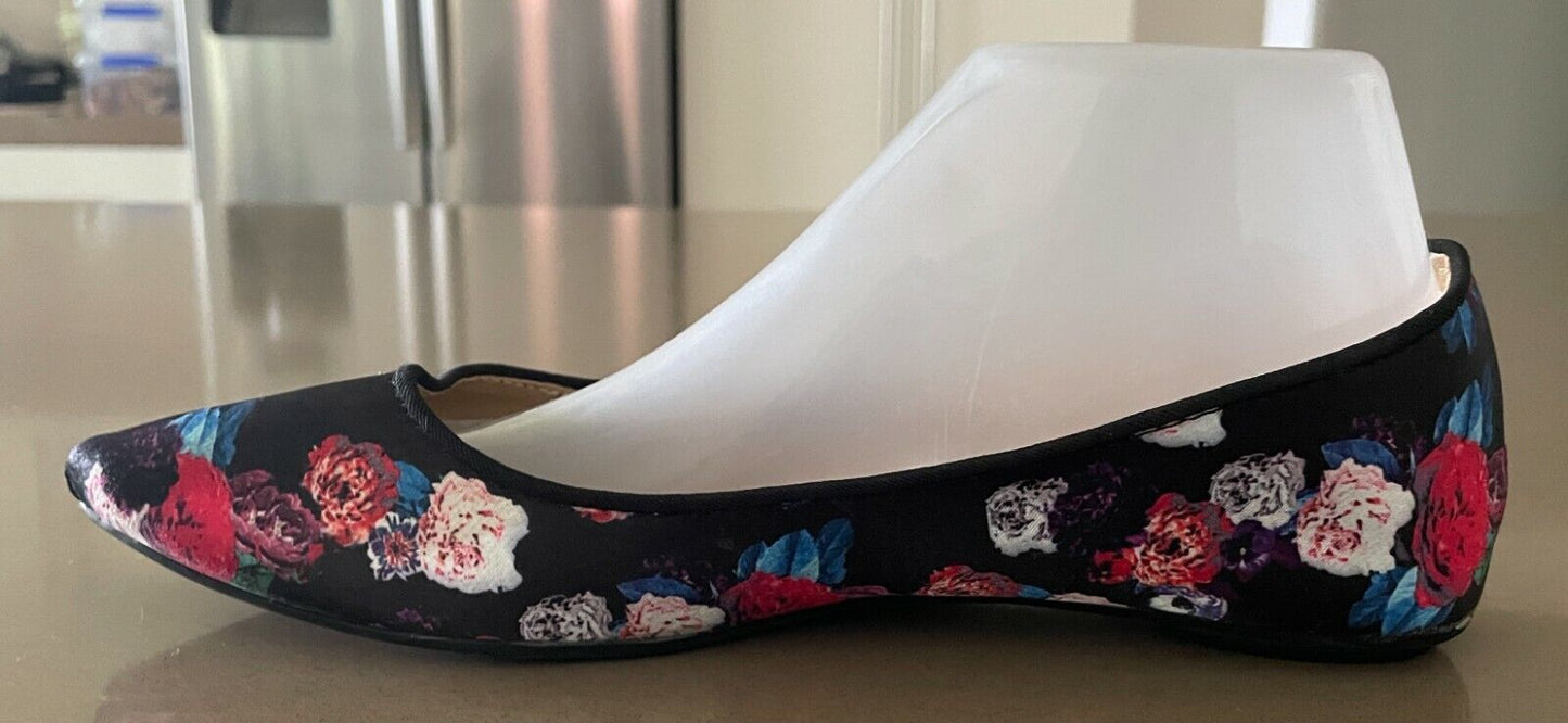 GIRL XPRESS Ballet Flats Black Floral Fabric Pointed Low Cut Shoes Size 8 NEW